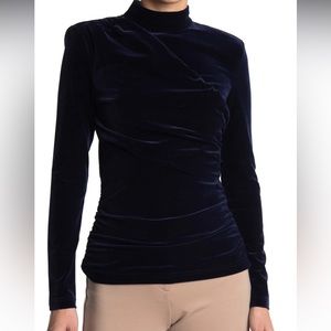 Blue velvet open back shirt